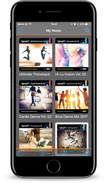 The Music Library on the MyGroupFit app