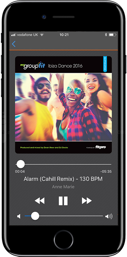 Screenshot of MyGroupFit App music player screen